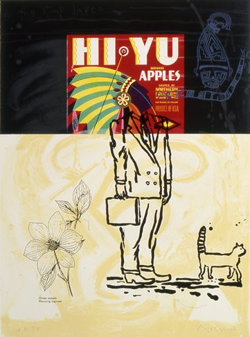 <p>Jaune Quick-to-See Smith (Salish-Kootenai, Métis-Cree, Shoshone-Bannock), <span class="italic">Modern Times</span>, lithograph, 1993, MAM Contemporary American Indian Art Collection, gift of the artist, copyright the artist, 2000.04.06.</p>