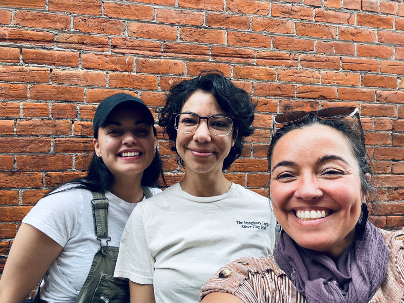 <p>Summer TAP teaching artists April Werle and Krissy Ramirez with&nbsp; Artistic Production and Education mentor Janaína Vieira-Marques.</p>